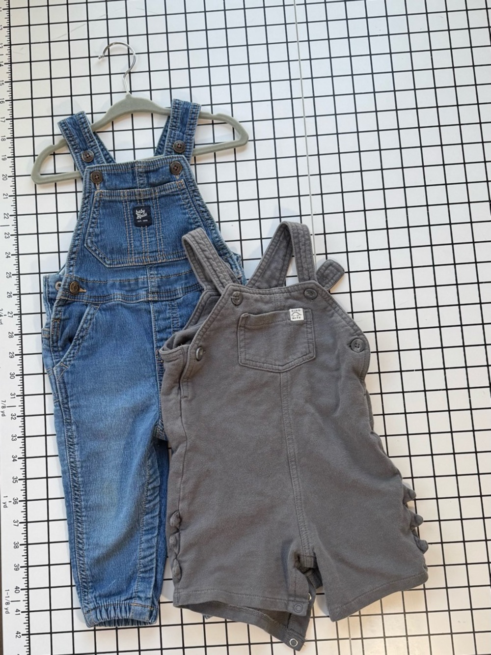 Blue Denim Overalls & Gray Shortalls Kids Set